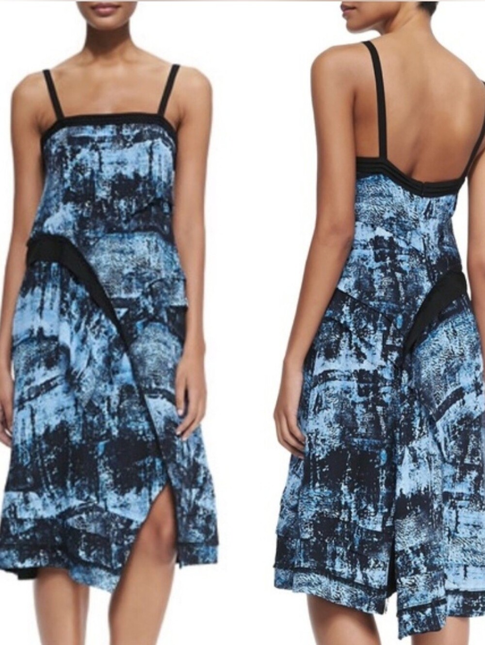 PROENZA SCHOULER Abstract Print Sleeveless Asymmetric Silk Dress US 2 Org $1,750